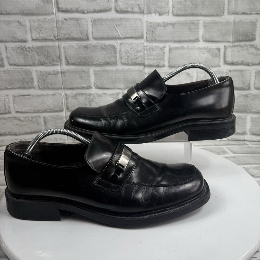Aldo Men’s 11.5 Black Leather Silver Bit Chunky Square Toe Comfort Loafers